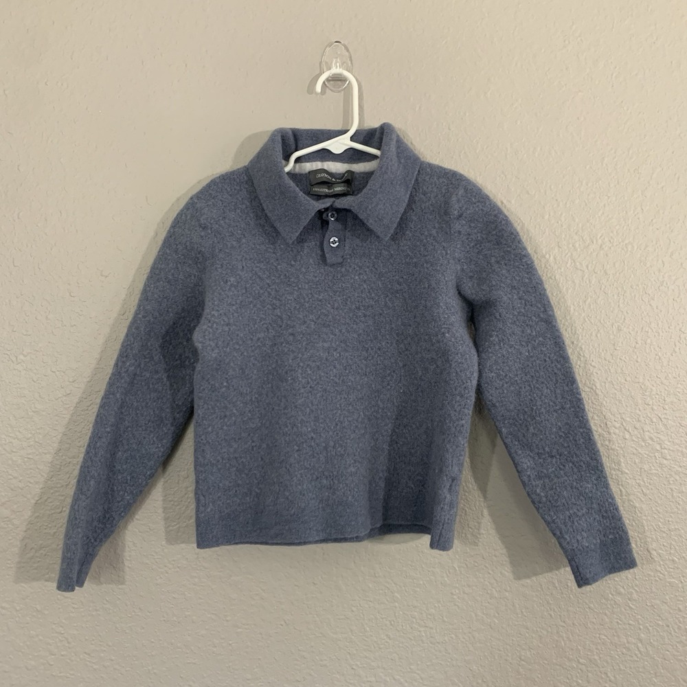 Grayson & Dunn‎ Boys Size 8? Blue 100% Extra Fine Merino Wool 1/4 Button Sweater
